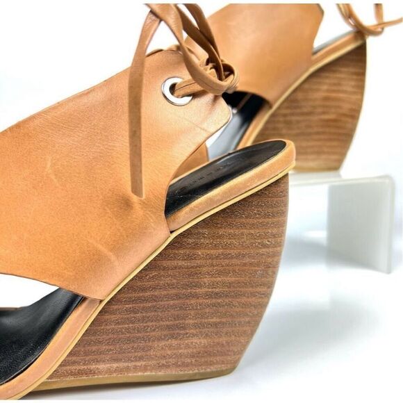 Rebecca Minkoff Tan Eden Sz 6 Leather Criss Cross Curved Wedge Sandals - Picture 3 of 8